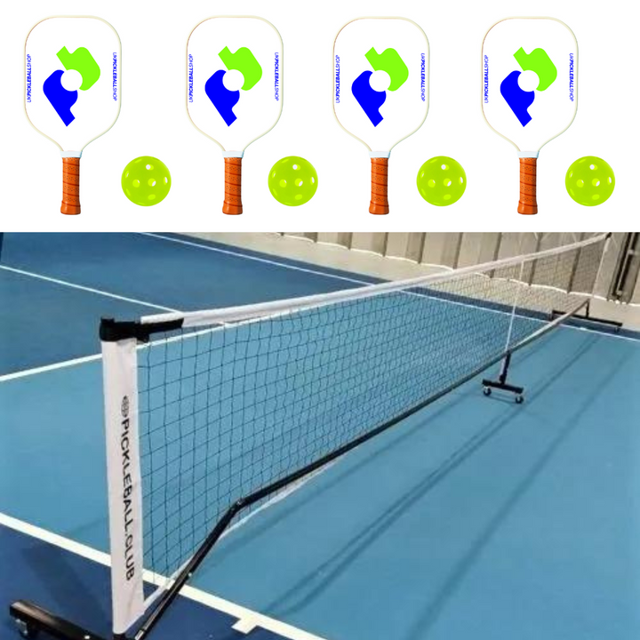 Wheeled Complete Starter Pack: Wheeled net, 4 Club paddles and 4 balls